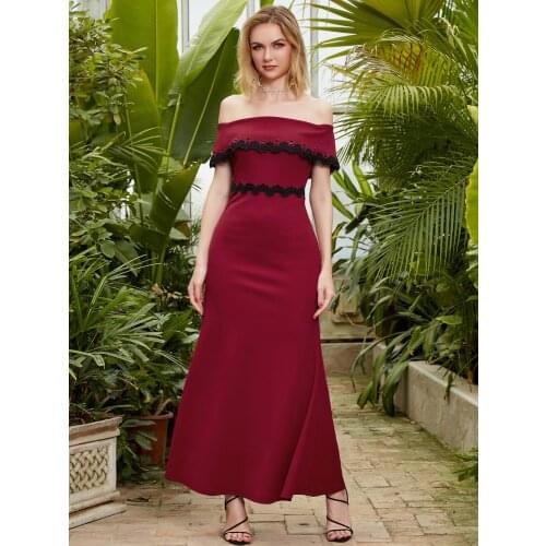 Angel-fashions Off Shoulder Ruffle Sashes Mermaid Prom Dresses Party Gown Wine Red 515