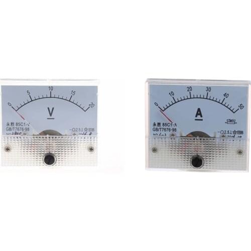 1 Pcs DC 0-20V 85C1-V Class 2.5 Voltmeter Analog Volt Panel & 1 Pcs 85C1 DC 0-50A Rectangle Analog Panel Ammeter Gauge