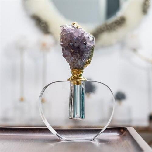 1pcs Natural Crystal Perfume Bottles Quartz Amethyst Cluster Perfume Bottle Stones Home Decor