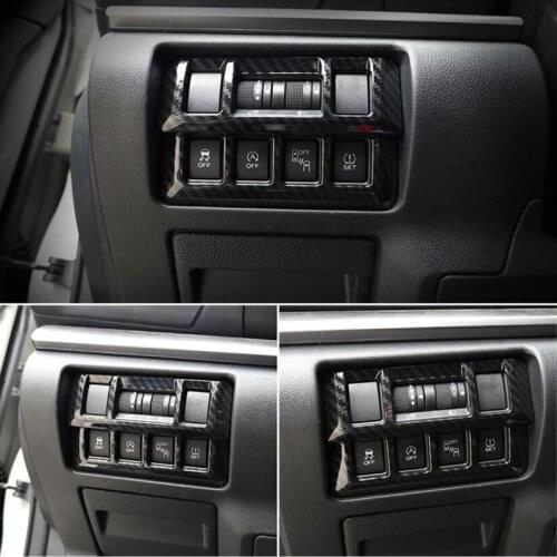 1PC Carbon Fiber ABS Chrome Car Interior Headlight Adjustment Button Cover Trim Molding For SUBARU XV 2018 Car Styling Accessory