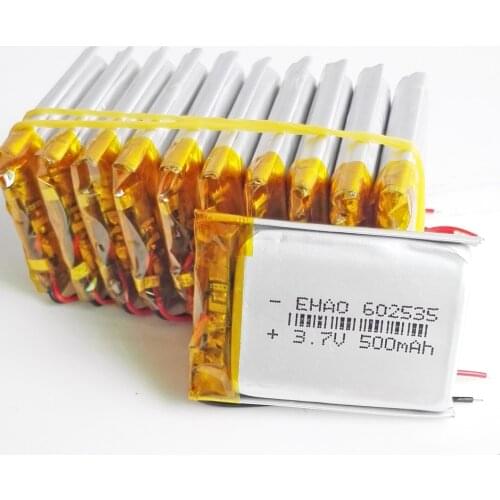 10 pcs 3.7V 500mAh 602535 Li-Po Polymer li ion Rechargeable Battery For Mp3 MP4 GPS PSP DVD Tablet PC bluetooth E-books