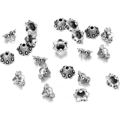 50pcs/Lot 8mm Tibetan Antique Flower Loose Spacer Bead Caps Cone End Beads Cap Filigree For DIY Jewelry Finding Making