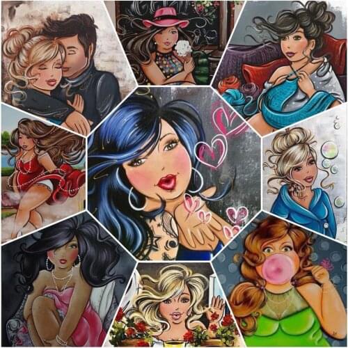 Full square/round drill diamond painting cartoon fat lady women puzzle Embroidery pattern cross stitch kit mosaic home decor