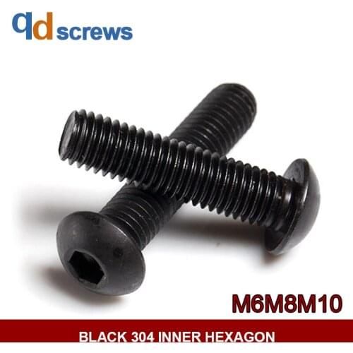 Black oxide 304 M6M8M10M12 inner hexagon screw round head stainless steel bolt GB70.2 ISO 7380 JIS B 1174