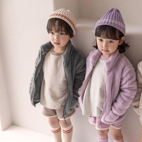 Korean childrens clothing autumn and winter hooded childrens top wool zipper coat cardigan baby boy clothing kid coat