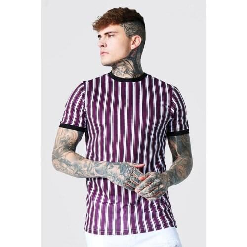 European and American youth summer striped slim-fit leisure park collar thin T-shirt mens