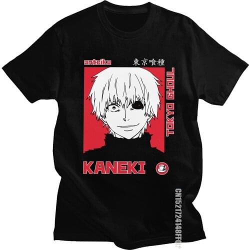 Japanese Anime Tokyo Ghoul T Shirt Men 100% Cotton Fashion T-shirt Crew Neck Kaneki Ken Tee Manga Tshirt Fans Apparel Designer