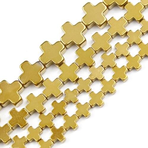 JHNBY Gold Cross Hematite Natural Stone 6/8/10mm Charm Spacers Loose Beads For Jewelry Making Diy Bracelets Pendant Accessories