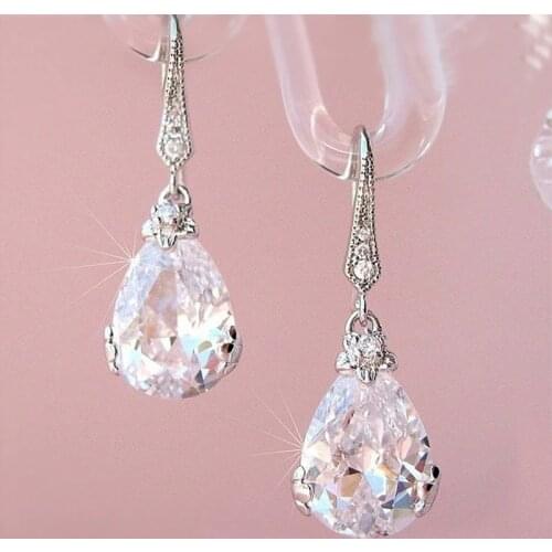 JK New Classic Pear Shape Cubic Zircon Women Wedding Drop Earrings Silver Color High Quality Female Timeless Earring Jewelry