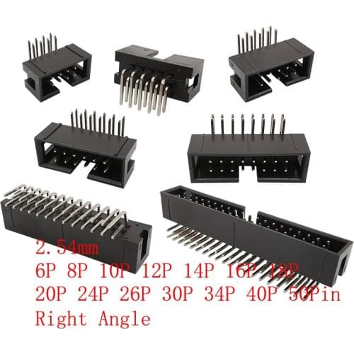 10Pcs DC3 6P~50Pin ISP Right Angle Male Pin IDC JTAG Socket Box Header Connector 2.54mm Pitch 6P~50Pin Socket Header Connector