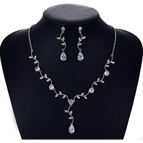 Crystal CZ Cubic Zircon Bridal Wedding Y Necklace Earring Set Jewelry Sets Women Accessories CN10029