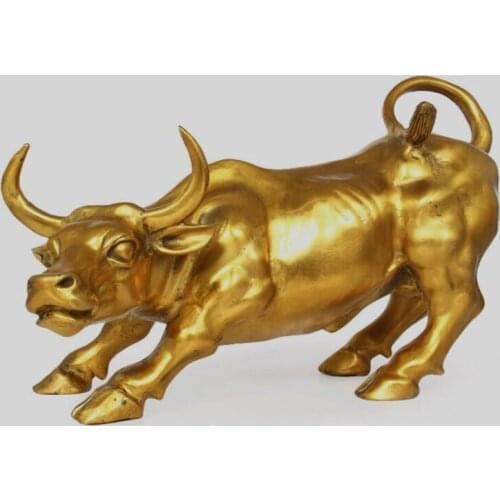 Small Wall Street Brass Fierce Bull OX Statue 4.5"L
