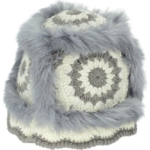 Fashion Handmade Crocheted Flower Pot Hat PlusVelvet Warm Knit Bucket Hat Show Face Small Wild Personality Outdoor Trend