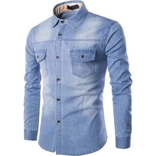 Men casual denim shirt mens fashion slim fit fitness long sleeved jeans shirts camisa social masculina plus size 5xl 6xl shirt