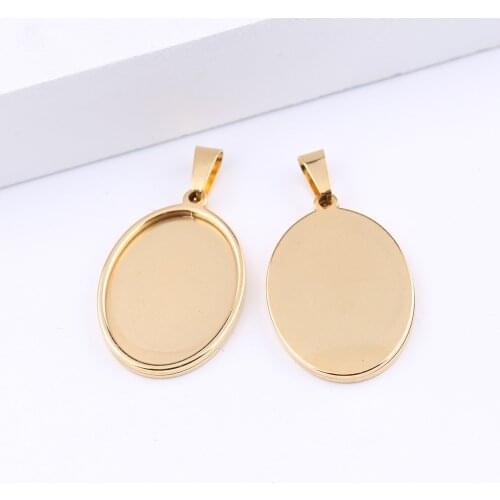 Reidgaller 5pcs gold plated stainless steel cabochon base 18x25mm blank bezel pendant setting trays diy necklace findings