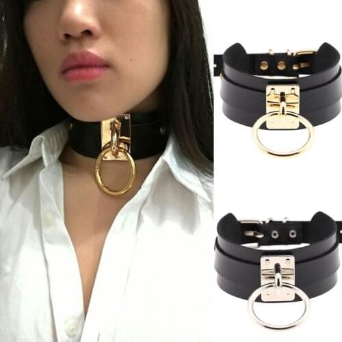 Gold New Fashion riband choker Punk Gothic Wide PU Leather queen O Ring Torques Women Jewelry Accessories 2021