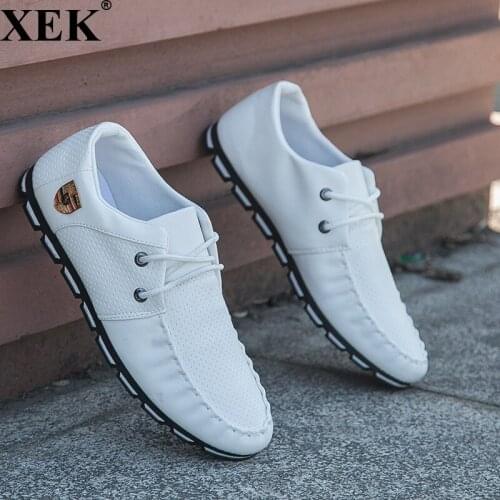 XEK 2018 New Brand Fashion Casual Sneakers For Men Soft Moccasins Men Loafers Leather Shoes Men Flats Gommino Driving Shoes JH97