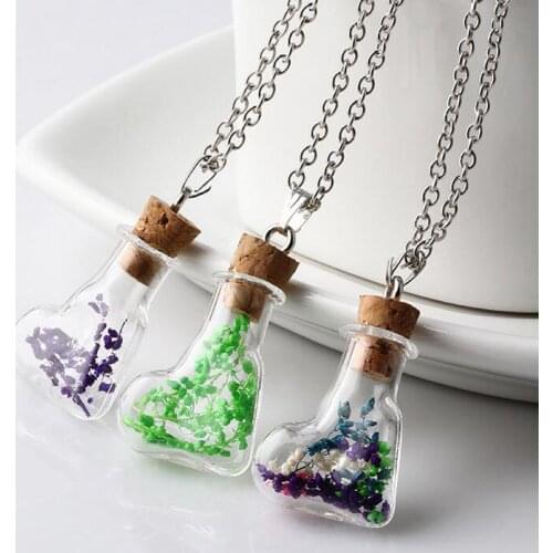 NEW 20*20mm Dry babysbreath Glass Vial pendant Necklace Wish Glass cork bottle necklace 70cm