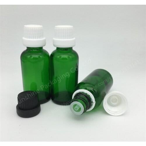 Wholesale Original Factory 500pcs/Lot 30ml Green Glass Eliquid Bottle With Childproof Screw On Caps Cosmetic Packaging