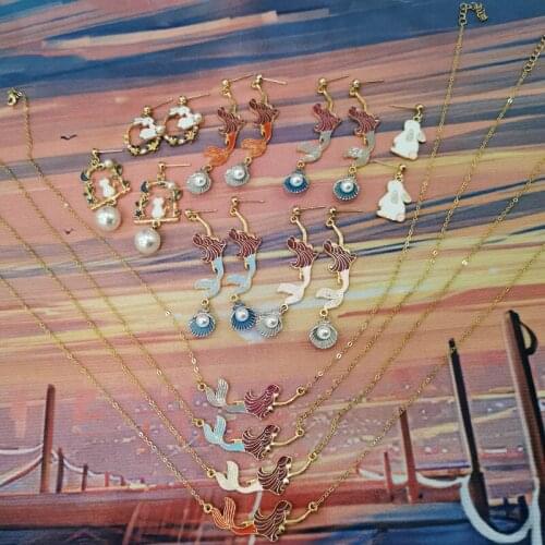 Original design new pink mermaid tail tassel earrings creative fashion jewelry popular cute rabbit cat earrings for women