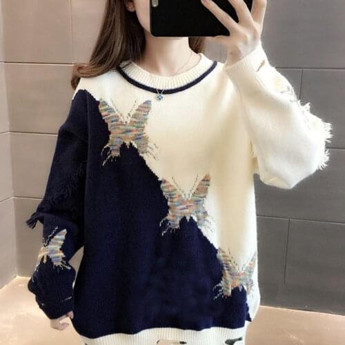 Pullover Womens Sweater Fashion Knitted Embroidered Sweater Autumn Winter Oversized Woman Sweaters