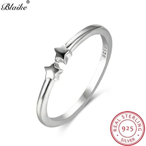 Real s925 Sterling Silver Ring Dainty Small Star Rings For Women Simple Open Stacking Thin Ring Band Minimalist Fine Jewelry