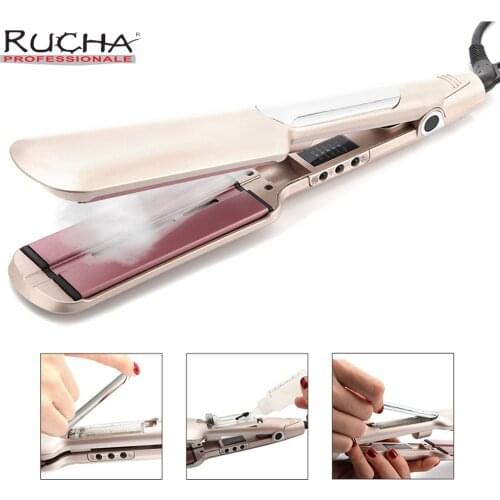 RUCHA Professional Steam Hair Straightener Infrared Flat Iron for Frizzy Dry Hair Repair Treatment Salon Straightening Irons
