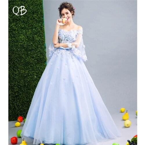 Skey Blue Ball Gown Tulle Lace Beading Crystal Luxury Long Elegant Evening Dresses Bride Banquet Party Prom Dress XK66