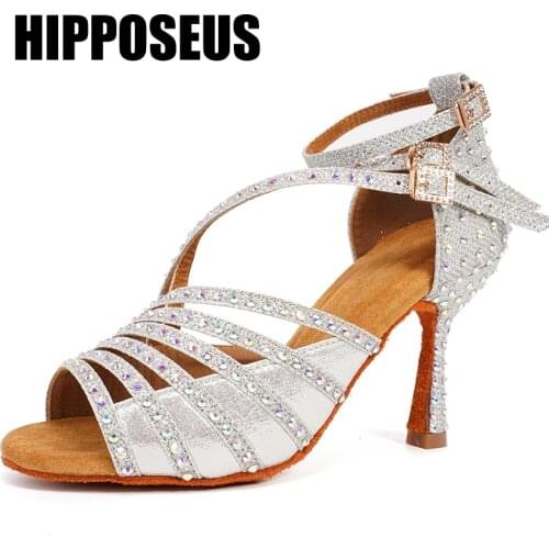 Girls Latin Dance Shoes Modern Ballroom Dance Shoes Women Tango Ladies Soft Bottom Dance Shoes Professional Fashion Black Silver