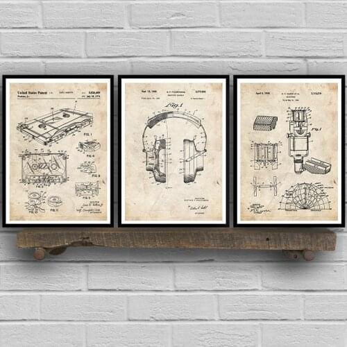 Music Recording Patents Vintage Blueprint Posters And Prints Music Room Wall Art Painting Decor Wall Pictures Bar Retro Poster