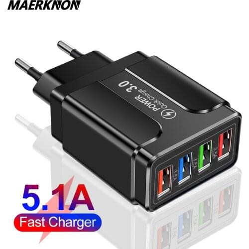 4 USB cargador de carga rápida cargador de pared cargador de teléfono móvil para iPhone 12 Pro Max Xiaomi Samsung Huawei Tablet