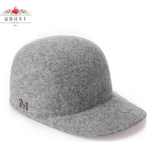QBHAT Autumn Winter Women Wool Fedora Hat with M Letter Classic Dome Equestrian Hat Outdoor Warm Girls Cap Fashion Peaked Cap