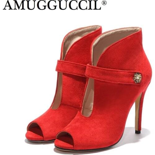 Plus Big Size 33-43 Black Red Buckle Fashion Sexy High Heel Spring Summer Girls Females Ladies Shoes Women Boots X1697
