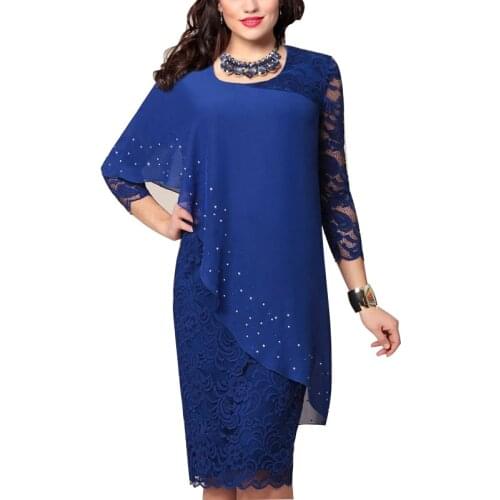 Big Size Women Party Dress Solid Elegant Lady Embroidered Shining Ab Crystal Women Dresses Female Lace Party Vestidos Plus Size