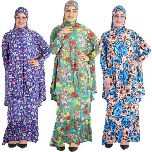 12 pieces/lot) New Style Women Kaftan Muslim printed Khimar abaya two peices big hijab with skirt prayer clothing YM029