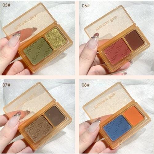2 Color Matte Shimmer Eyeshadow Palette Cosmetic Eye Pigment Pearl Glitter Eye Shadow Longlasting Waterproof Eye Makeup TSLM2