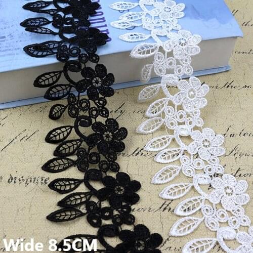 8.5CM Wide White Black 3d Flowers Fabric Cotton Tassel Embroidery Ribbon Fringe Lace Edge Trim Curtains Sofa Clothing Home Decor