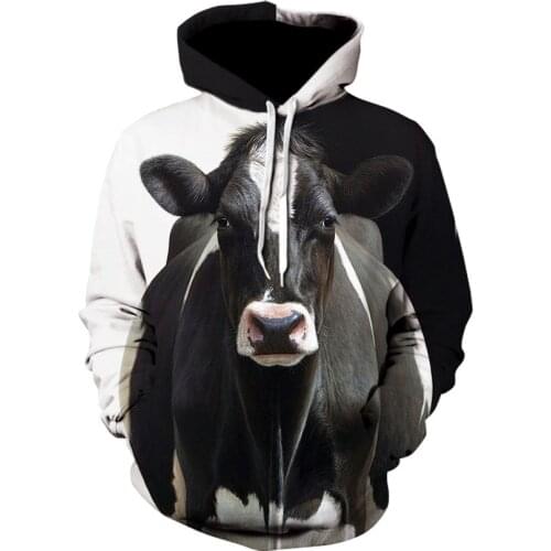 Brand new print mens personality animal cow hoodie fashion men and women long sleeve street wear 3D cow hoodie coat
