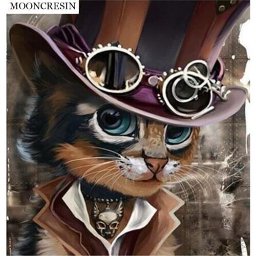 Diamond Painting Full Square Resin DIY Diamond Embroidery Animal Cat Rhinestones Mosaic Paintings From Crystals Home Decoration