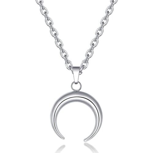 Moon Pendant Necklace For Men Women Teen Boys Girls Stainless Steel Silver Boho Kpop Bohemia Charm Crescent Meniscus Necklace
