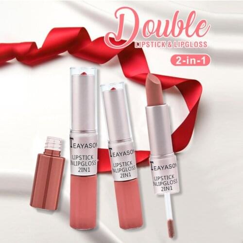 TEAYASON Double-Head 2-in-1 Non-stick Cup Matte Lip Gloss Long Lasting Bean Paste Color Lipstick TSLM1
