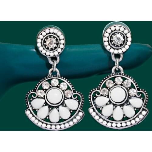 Ethnic Boho Afghan Silver Color Flower Ladies Earrings Orecchini Bohemian Gyspy Carved Indian Earring Jewelry
