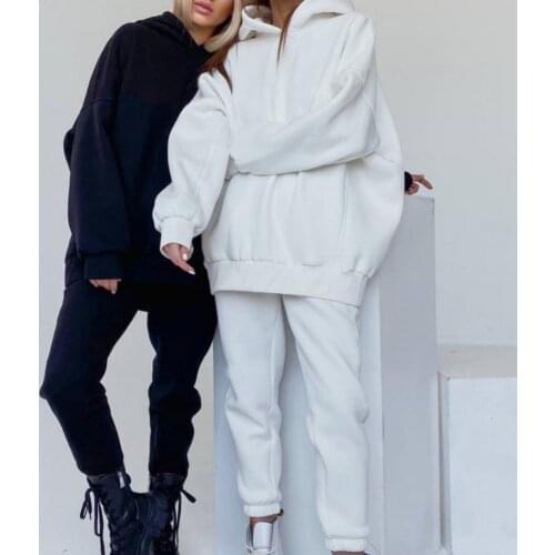 Womens Tracksuit Pant Sets Solid Color Hoodie Pants Suit Warm Skin-friendly Casual Long Sleeve Warm Casual Hoodie Pants Suit