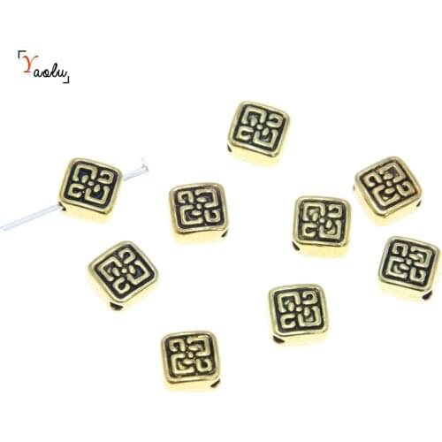 20pcs/lot Square Spacer Beads Antique Tibetan Gold tone Square Metal Spacer beads Charm pendant 6.5mm