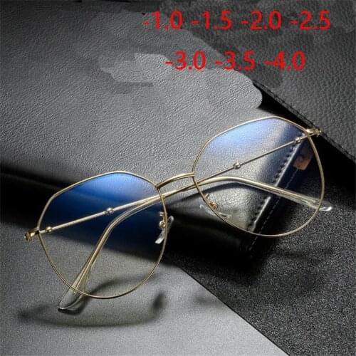 Metal Irregular Polygon Myopia Eyeglasses Women Men Vintage Cat Eye Prescription Spectacles 0 -0.5 -0.75 -1.0 -1.5 -2.0 To -4.0