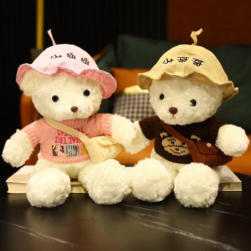1pc 40cm Stuffed Kawaii Soft Teddy Bear Plush Toys Cute Animal Bear with Clothes & Hat Dolls Lovely Gift Pillow for Girls Couple