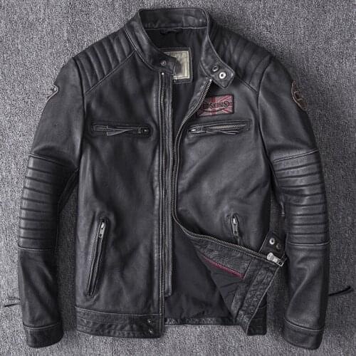 2019 Name Brand Mens Cow Leather Jackets 4XL 5XL Streetwear Vintage Automotive Genuine Leather Jacket Coats Winter Clothing A857