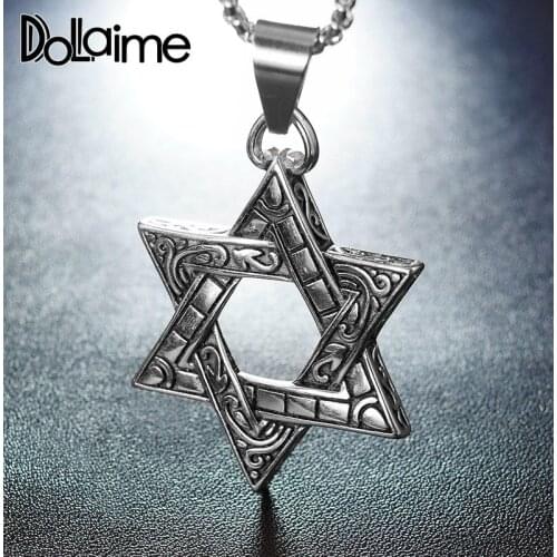 Dolaime High Quality Fashion Stainless Steel Fashion Silver Color Hexagram Shape Myth Style Male Pendant Man Gift Necklace P367