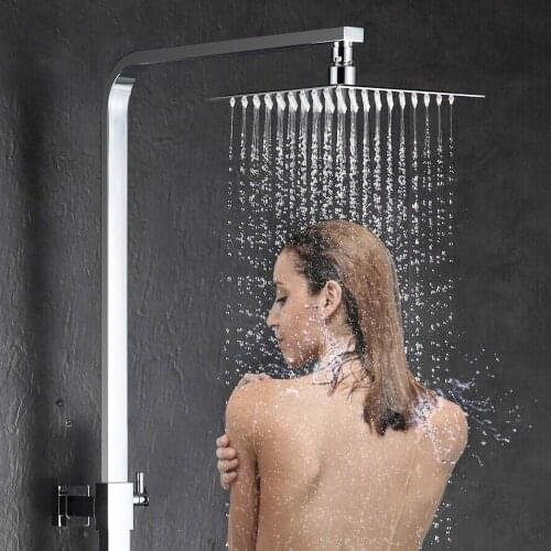 Bathroom Shower Head Set Square Stainless Steel Rotate 360 Degree Ultra-thin Large Rainfall High Pressure Luxury Modern Look Ea