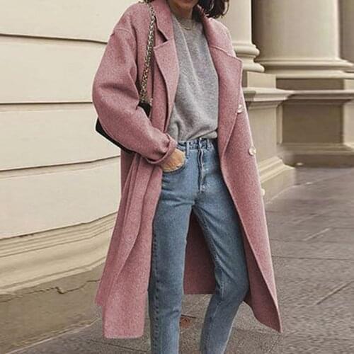 2021 New Elegant and Fashionable Womens Windbreaker Lapel Long-sleeved Double-breasted Loose Woolen Coat Women Korean Style